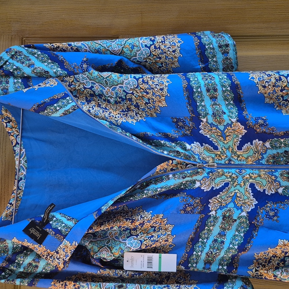 Laundry By Shelli Segal Vibrant Blue Multi Dress Beautiful Design Zip Closure 8 - Picture 6 of 11